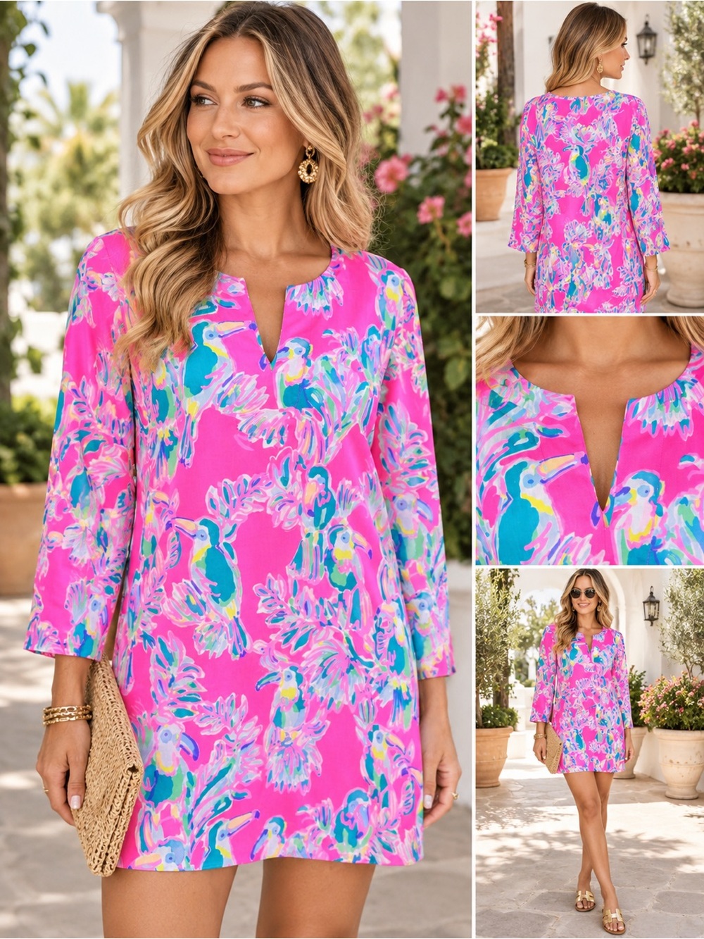 Lilly Pulitzer Pink Dragonfruit Toucan Can Tunic Tropical Print Preppy Coastal - Picture 2 of 11
